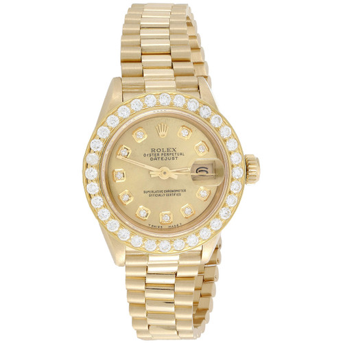 Rolex 18k guld president 26mm datejust 69178 vs diamantchampagneklocka 1,38 ct.