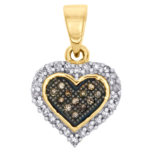Champagne Brown Diamond Heart Pendant 10K Yellow Gold 0.13 Ct Charm