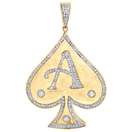 pik-Ass-Anhänger aus 10 Karat Gelbgold mit echtem Diamant, 1,90 Zoll Pavé-Charm, 5/8 ct.