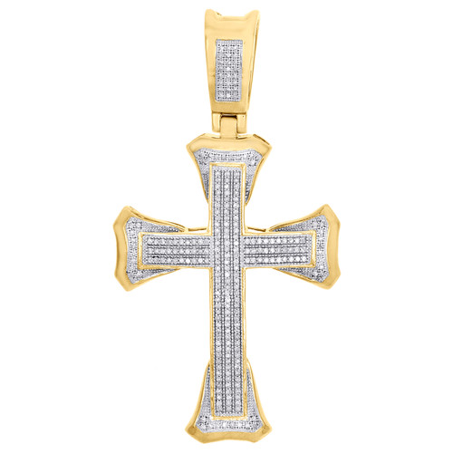 10K Yellow Gold Diamond Cross Statement Pendant 2.60" Fancy Pave Charm 3/4 CT.