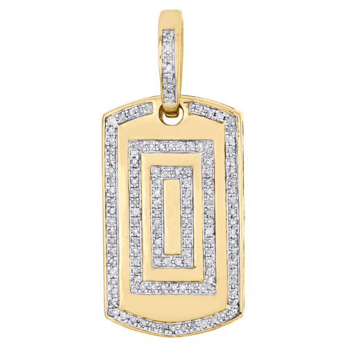 10K Yellow Gold Diamond Dog Tag Statement Pendant 1.35" Mens Pave Charm 3/8 CT.