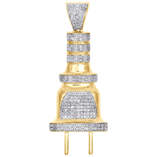 10K Yellow Gold Diamond Plug Pendant Socket Fuse 1.80" Pave Unisex Charm 1/2 CT.