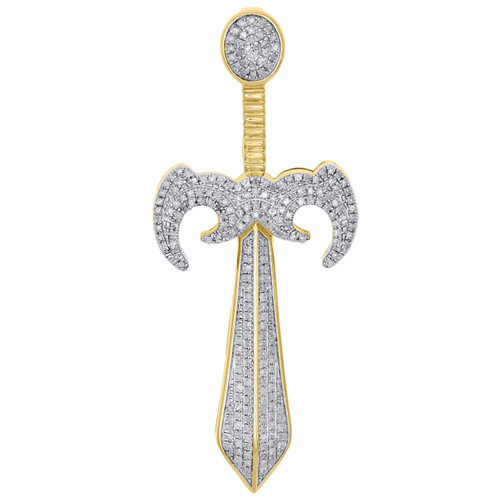 10K Yellow Gold Real Diamond Medieval Knight Thundercat Sword Mens Charm 0.46 CT