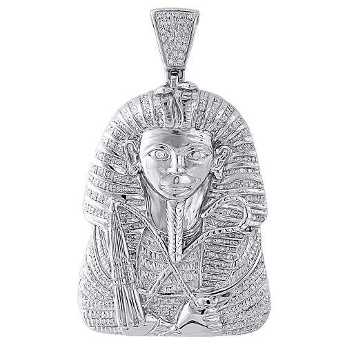 Diamond Egyptian Pharaoh King Tut Mens Pendant 925 Sterling Silver Charm 0.70 Ct