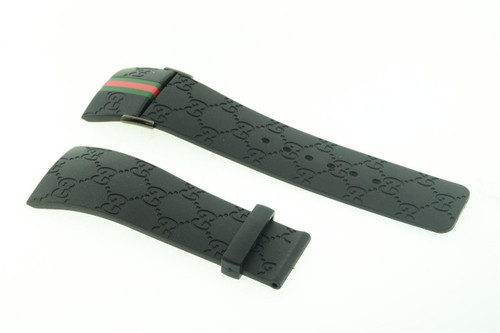 Mens Real Gucci Black Rubber Band with Red & Green Flag Only For Ya114207 Models