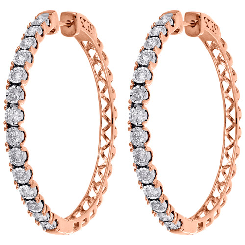 pendientes huggie de aros de 1,55" en oro rosa de 10 k con diamantes reales y bisel de una fila, 1,50 ct