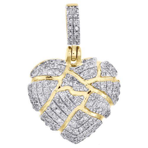 10K Yellow Gold Diamond Shattered Heart Pendant Broken Love 0.80" Charm 1/4 CT