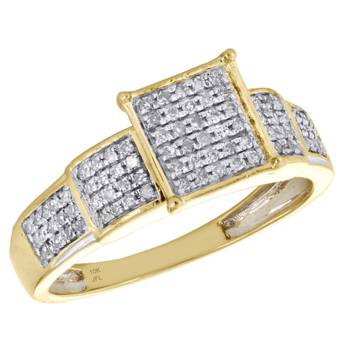 10K Yellow Gold Ladies Genuine Diamond Engagement Ring 8mm Square Head 1/3 CT.