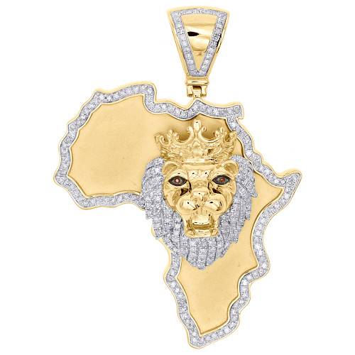 10K Yellow Gold Diamond Lion Head & Africa Map Outline Pendant Charm 1.22 CT.