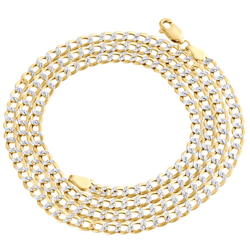 collar de cadena de eslabones cubanos de 3,50 mm con talla de diamante hueco de oro amarillo de 14 k de 45 a 61 cm