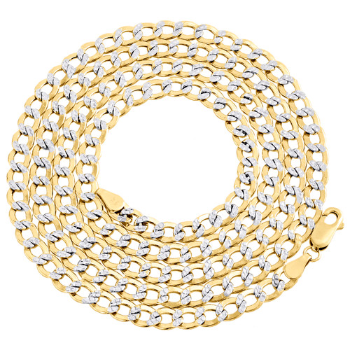 14K Yellow Gold Hollow Diamond Cut 5mm Curb Cuban Link Chain Necklace 20-30 Inch