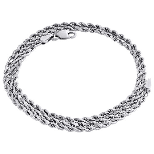 collar brillante de cadena de eslabones de cuerda sólida con talla de diamante de 2,15 mm de oro blanco de 10 k, 16 pulgadas