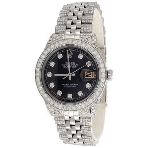 Mens 36mm Rolex DateJust Diamond Watch Jubilee Band 1601 Black Dial 8.75 CT.