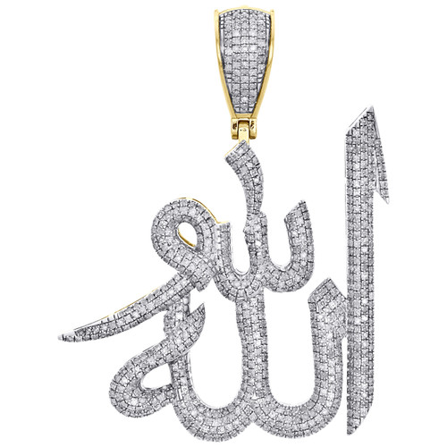 anhänger aus 10 Karat Gelbgold mit Diamanten für Herren, islamischer Allah-Araber, 5,7 cm, Anhänger 1,73 ct.