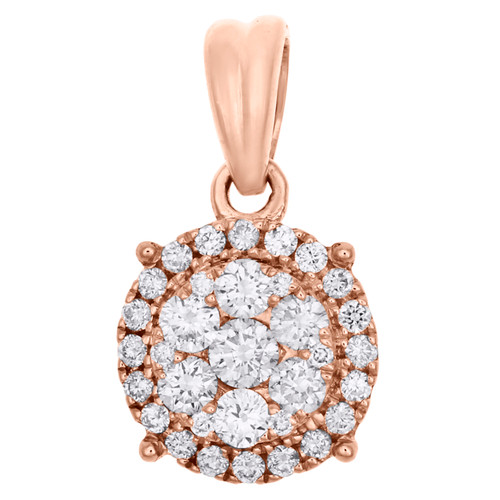 pendentif fleur à 4 griffes en or rose 14 carats avec diamants en grappe 0,70" breloque pour femme 0,25 ct.