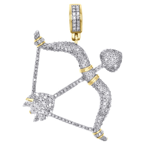 10 Karat Gelbgold Herren-Diamant-Amor-Pfeil-Anhänger, 3,6 cm Pavé-Charm, 3/4 CT