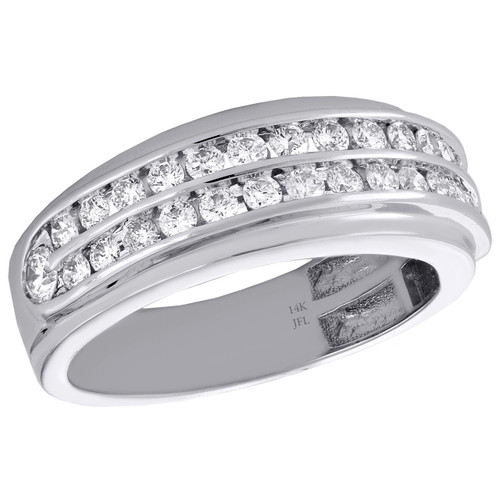 14K White Gold Mens Round Diamond Wedding Band 8.25mm Channel Set Ring 1.15 CT.