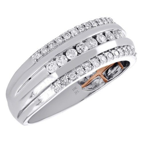 10K White Gold Mens Round Cut Diamond Wedding Engagement Band 8mm Ring 1/2 CT.