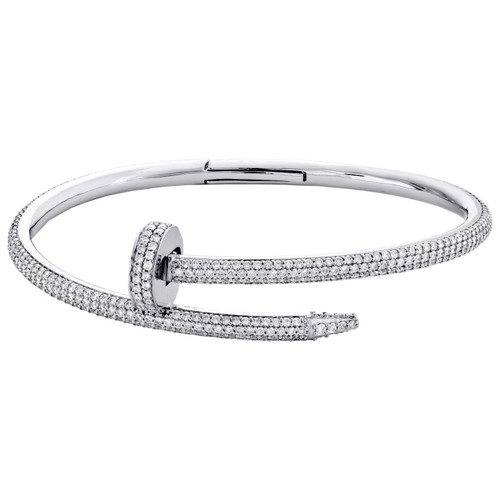 bracelet à ongles en or blanc 14 carats avec diamants ronds 21 cm, bracelet d'éternité pavé 5,11 ct.