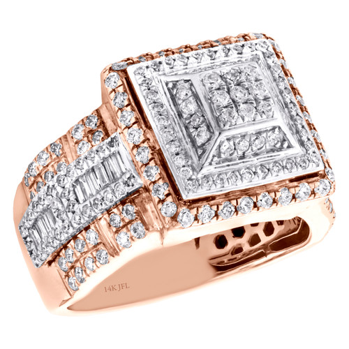 14K Rose Gold Mens Baguette Diamond Tier Pinky Ring 12mm Stap Shank Band 1.88 CT
