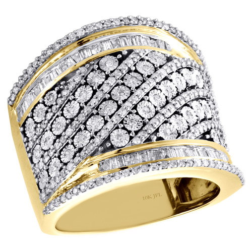 10-karätiger Gelbgold-Jubiläumsring im Baguette- und runden Diamantdesign mit diagonalem Design, 1 ct