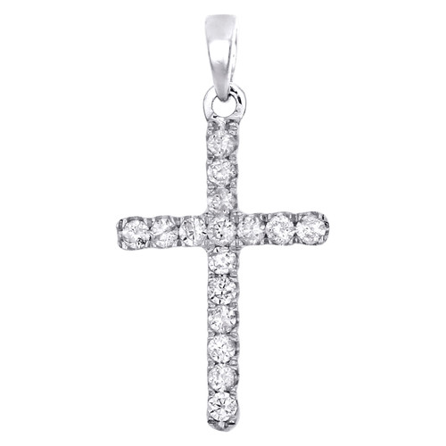 pendentif mini croix en or blanc 10 carats avec diamants ronds, breloque de 0,55" de long, 0,25 ct.