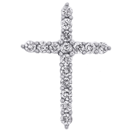 10K White Gold Round Diamond Mini Cross Slide Pendant 0.55" Charm 0.17 CT.