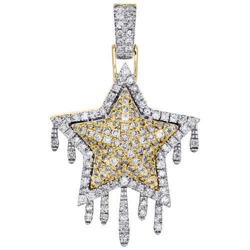 10K Yellow Gold Diamond Super Star Pendant 1.55" Stacked 3D Pave Charm 1.78 CT.