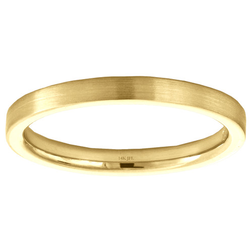 anillo de boda plano con acabado satinado de 2 mm en oro amarillo de 14 k, tamaño 4