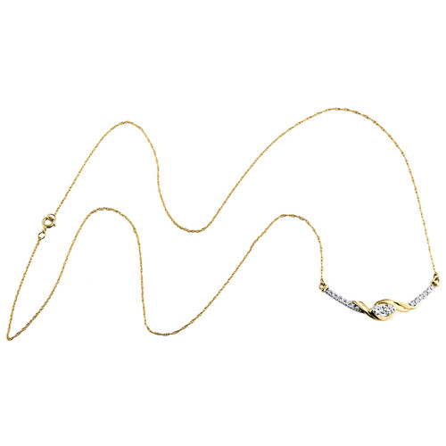 Infinity-Halskette aus 14-karätigem Gelbgold mit zwei Solitärdiamanten, 19,5-Zoll-Kette, 1/3 ct