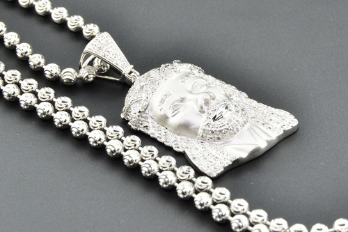 Diamond Jesus Face Pendant .925 Sterling Silver 0.60 Ct Mini Charm w/ Chain