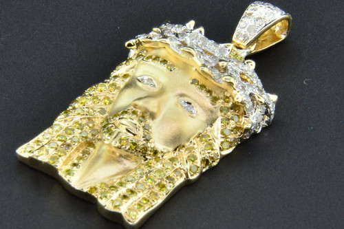 Yellow Diamond Jesus Pendant .925 Sterling Silver Round Cut 1.36 Ct Small Charm