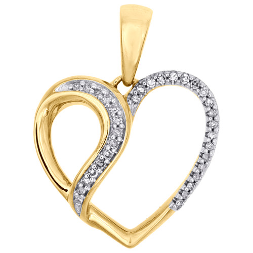 colgante de corazón en forma de remolino con corte de diamante redondo en oro amarillo de 10 k, dije de 0,90" y 0,10 ct.