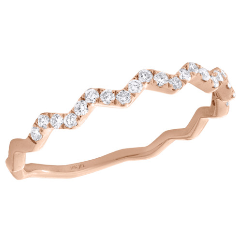 10K Rose Gold Round Diamond Zig Zag Heartbeat Stackable Right Hand Ring 0.20 CT