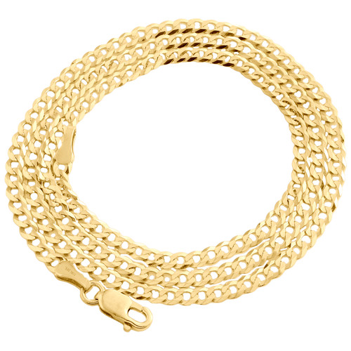 10K Yellow Gold 2.50mm Solid Plain Cuban Curb Link Chain Necklace 16 - 26 Inch