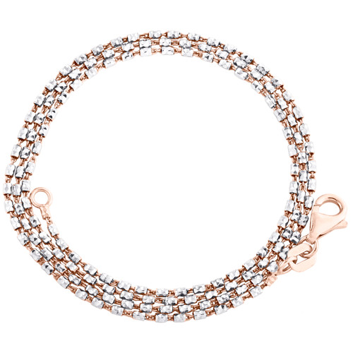 collana a catena con perline taglio diamante brite in oro rosa bicolore da 10 carati da 16-24 pollici