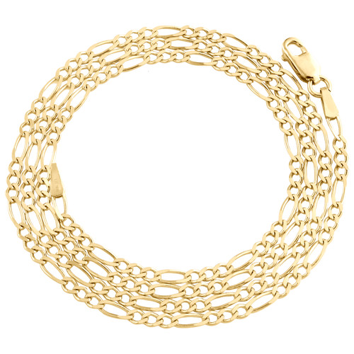 10K Yellow Gold Plain Solid Figaro Chain 2mm Necklace Lobster Clasp 16 - 24 Inch