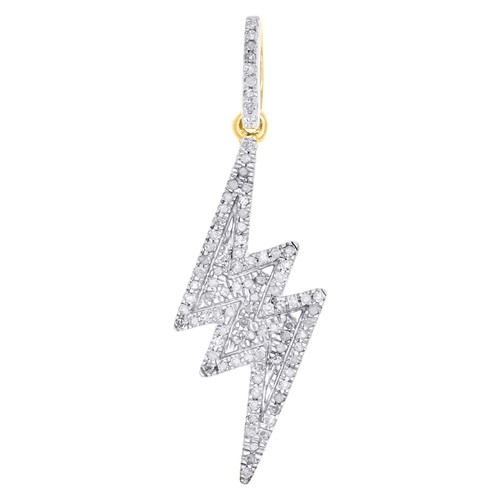 10K Yellow Gold Diamond Lightning Bolt Symbol Pendant 1.30" Unisex Charm 0.22 CT