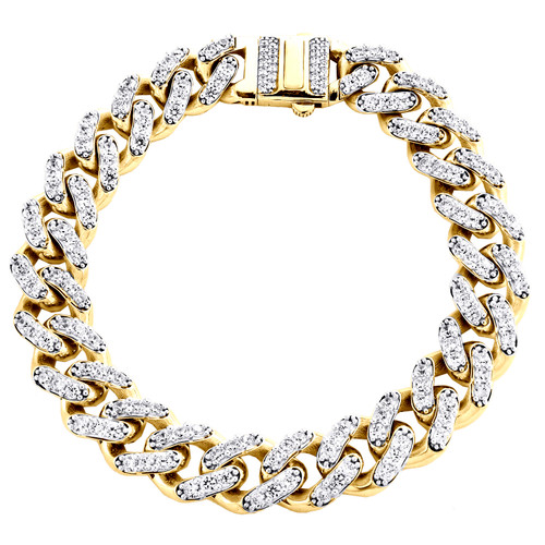 hohles 11-mm-Armband aus 10-karätigem Gelbgold mit kubanischen Gliedern und kubischen Zirkonia-Steinen, 20,3–22,9 cm