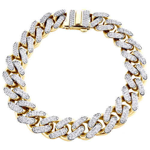 bracelet en or jaune 10 carats creux 13 mm miami lien cubain zircone cubique cz 9 pouces