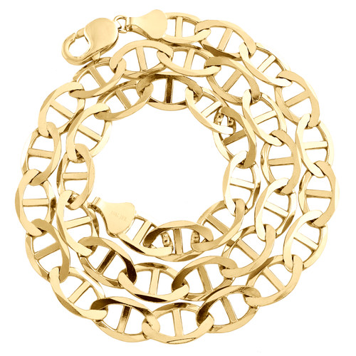 collana a catena a maglia marinara con ancora solida, in oro giallo 10 kt, 10,75 mm, 22 "- 30"