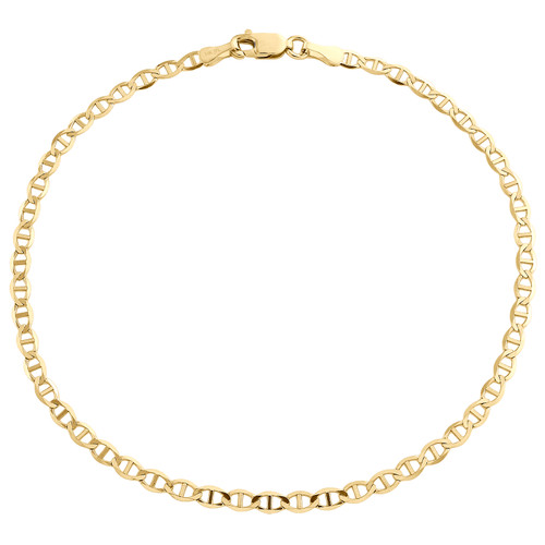10K Yellow Gold 3mm Plain Solid Anchor Mariner Link Bracelet / Anklet 7-10 Inch
