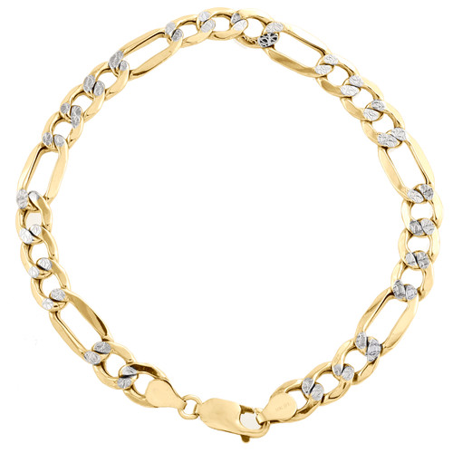 Echtes 10-Karat-Gelbgold, 8,25 mm, diamantgeschliffenes, hohles Fiagro-Gliederarmband, 8–9 Zoll