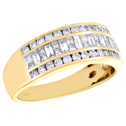 14K Yellow Gold Baguette & Princess Cut Diamond Mens Wedding Band 1.27 CT.