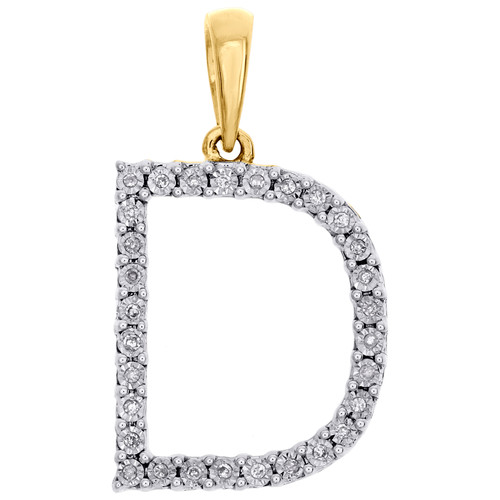 10K Yellow Gold Diamond Initial D Block Letter Pendant 1" Unisex Charm 0.08 CT.