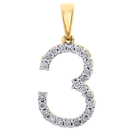 10K Yellow Gold Genuine Diamond Number # 3 THREE Pendant 1" Unisex Charm 0.07 CT