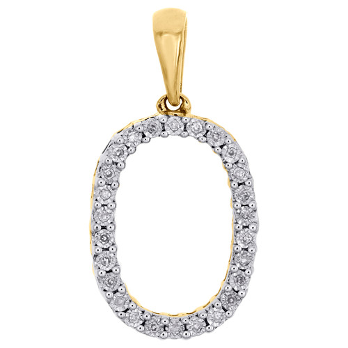 10K Yellow Gold Genuine Diamond Number # 0 ZERO Pendant 1" Unisex Charm 0.07 CT