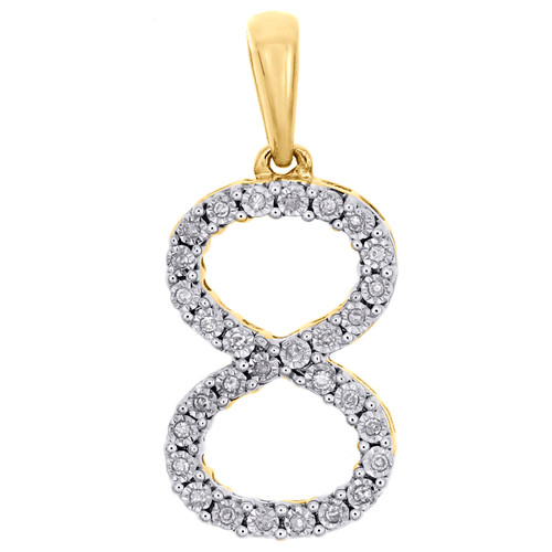 10K Yellow Gold Genuine Diamond Number # 8 EIGHT Pendant 1" Unisex Charm 0.10 CT