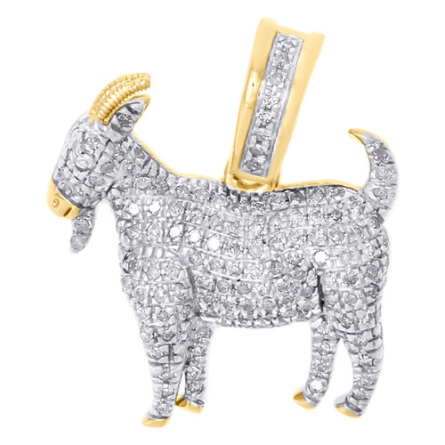 10K Yellow Gold Diamond GOAT Greatest Of All Time Pendant 0.90" Charm 0.42 CT.