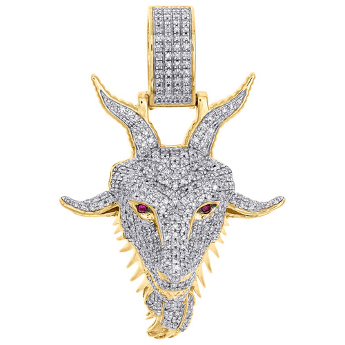 10K Yellow Gold Diamond GOAT Greatest Of All Time Pendant 1.65" Charm 0.63 CT.